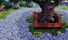 an animal crossing game with a tree in the middle