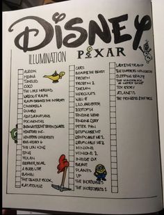 the disney illumination and pixar book is open to show information about each character