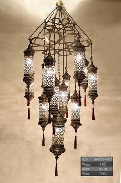 a chandelier with many lights hanging from it