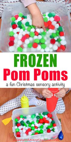 the frozen pom poms are an easy christmas activity for toddlers