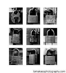 black and white photograph of padlocks