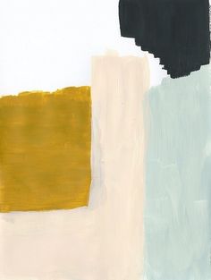 an abstract painting with black, white and yellow colors