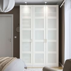 PAX / BERGSBO wardrobe combination, white/frosted glass/white, 59x23 5/8x93 1/8 ". Keep it simple. Here's a basic solution to get you started, and space for more interiors if you want to upgrade. Particleboard. Bergsbo Wardrobe, Ikea Italia, Frosted Glass Door, Classic Doors, Wardrobe Solutions