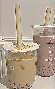 two iced drinks sitting next to each other