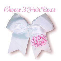 Choose 3 Hair Bows *** Specialty Fonts : Only Used For Single Letter With Hair Bows *** Comment After Purchase With Choices : Hair Bows Name Initials Or Letter For Each Bow Font Style For Each Bow Thread Color # For Each Bow Please List Initials In This Order : First - Last - Middle Example : Full Name : Amelia Juliette Wolfe 1. Bow 1; Awj; Vine; #1 2. Bow 42; Amelia; Jackson; #9 3. Bow 36; A; Script; #30 Thank You Macrame Headband, Monogram Bow, Red Hair Bow, Minnie Ears Headband, Star Headband, Hair Bow Sets, Confetti Dots, Handmade Hair Bows, Name Initials