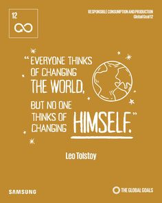 an orange poster with the quote everyone thinks of changing the world, but no one thinks of changing himself