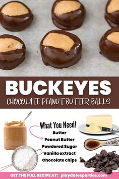 chocolate peanut butter balls with text overlay