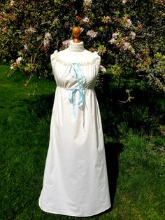 This nightgown is made out of cotton, it fastens at the center front with ribbon and cord around the neckline and waist, and can be pulled in or let out meaning it's adjustable. Regency Nightgown, Womens Costumes, Women's Costumes, Lovely Dresses, Night Dress, Making Out, Night Gown, Favorite Outfit, United Kingdom