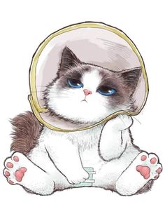 a drawing of a cat with a magnifying glass on its head