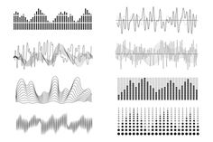 four different sound waves are shown in black and white, each with an equal scale