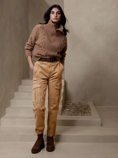 Sierra Moleskin Cargo Pant | Banana Republic Cargo Pants Outfit Dressy, Cargo Trousers Outfit, Summer Outfits Italy, Cargo Pants Women Outfit, Cream Cargo Pants, Beige Cargo Pants, Safari Outfit, Safari Outfits, Brown Cargo Pants