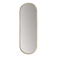 an oval shaped mirror with gold frame on a white background, it is isolated against the wall