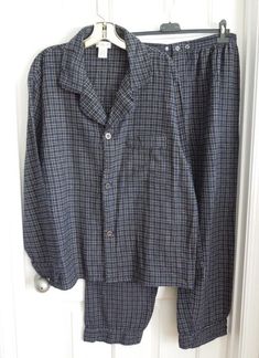 THANKS FOR SHOPPING WITH US!!  Up for grabs is a NEW WITHOUT TAG SOFT COMFY LIGHTWEIGHT FLANNEL-LIKE BLUE WITH WHITE CHECK GEOFREY BEEN SLEEPWEAR MEN'S PAJAMA SET IN SIZE LARGE.  The bottoms have an elastic waistband and the top has a patch pocket.  The fabric tag says it is 100% cotton and washable.  With the top lying flat and measuring underarm to underarm it is approx. 24" and the pants have an inseam 28".  Check your measurements for a great fit.                               Don't miss out Mens Pajama, Pjs Outfits Men, Plaid Cotton Loungewear Sets, Cotton Plaid Sleepwear For Lounging, Plaid Cotton Sleepwear For Lounging, Plaid Long Sleeve Sleepwear With Relaxed Fit, Comfy Pajamas, Mens Pajamas Set, Pajamas Comfy