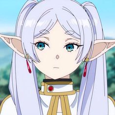 an anime character with long white hair and blue eyes