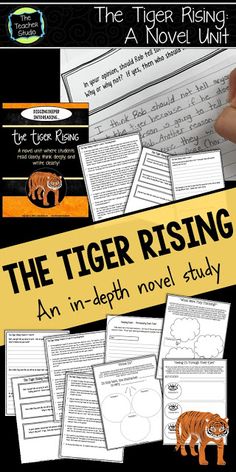 the tiger rising an in - depth novel study with text and pictures on black background