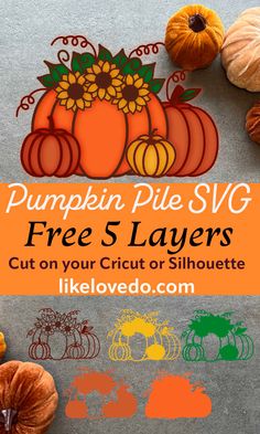 pumpkins and gourds with the text pumpkin pie svg free 5 layers cut on your crict or silhouette