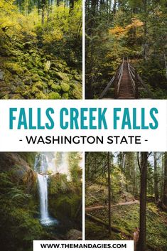 falls creek falls in washington state with text overlay