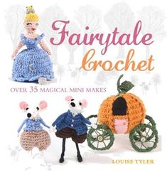 crochet book cover with three mice and a carriage