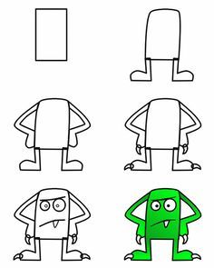 an image of cartoon characters with different shapes and sizes to draw in the style of children's drawings