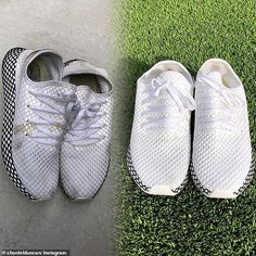 Shoe Cleaner Diy, Chontel Duncan, Clean Tennis Shoes, How To Bleach Whites, Cleaning Sneakers, White Shoe Cleaner, How To Clean White Shoes, Adidas White Shoes, How To Wash Shoes