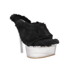 Faux fur with man made sole Slip-on styling Heel measures approx. 5.75" H Platform measures approx. 1.5" H Imported Trendy Heels With Thick Bottom And Round Toe, Trendy Thick Bottom High Heels, Winter Platform Heels Ankle-high, Winter Platform Heels, Ankle-high, Trendy Synthetic Booties With Round Toe, Winter Ankle-high Platform Heels, Fabric Boots With Round Toe For Winter, Fabric Winter Boots With Round Toe, Comfortable Black Round Toe Heels