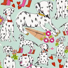 an image of dalmatian dogs with flowers and hearts