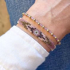 Woven Beaded Bracelets/Stretchy Bracelets | Stacks/Solos | Mauve/Pink – Strands and Bands by Fran Woven Beaded Bracelets, Ombre Bracelet, Purple Beaded Bracelets, Bracelets Handmade Diy, Miyuki Bracelet, Seed Bead Patterns, Bead Loom Bracelets, Beads Bracelet Design, Form Design