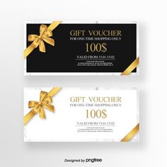 two gift voucher cards with golden bows