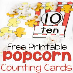 free printable popcorn counting cards for kids to practice counting with the numbers 10 and ten