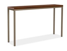 a wooden table with metal legs on an isolated white background