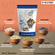 an info board with nuts and other foods in bowls next to the words, nutrition