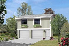 a two car garage is shown in this rendering