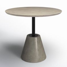 a concrete table with black metal legs on an isolated white background in the shape of a cone