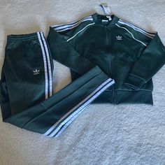 Brand New Adidas Set In Xs! Make An Offer Casual Track Jacket With Side Stripes For Fall, Fall Casual Track Jacket With Side Stripes, Casual Spring Outerwear With Side Stripes, Casual Winter Outerwear With Side Stripes, Casual Winter Track Jacket With Side Stripes, Adidas Outerwear With Side Stripes For Fall, Adidas Green Winter Track Jacket, Green Adidas Winter Track Jacket, Winter Adidas Green Track Jacket