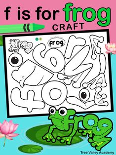 A lowercase f is for frog craft and color-by-number activity. The finished kindergarten alphabet frog craft is made of the letters in the word frog. F Is For Frog Craft, Frog Preschool Craft, Build A Frog, Lowercase F, F Is For Frog, Frogs Preschool, Paper Frog, Frog Craft, Craft For Preschool