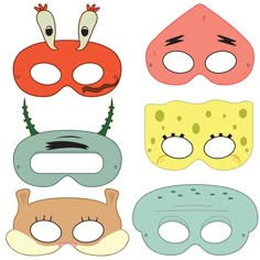 four masks with different designs on them, one has eyes and the other has nose