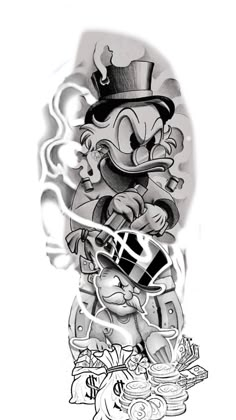 Sknerus Mckwacz Tattoo, Donald Duck Tattoo Stencil, Monopoly Man Tattoo Stencil, Donald Duck Money Tattoo, Donald Duck Tattoo Gangsta, Scrooge Mcduck Money Tattoo, Half Sleeve Tattoo Upper Arm, Self Made Tattoo, Guardian Angel Tattoo Designs