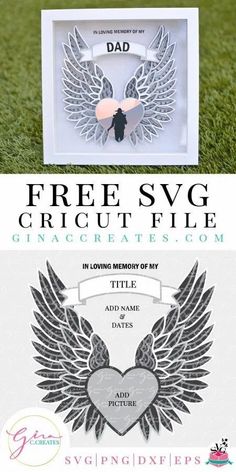 free Tattoo Font Memorial Wings, Angel Wings Svg, Silhouette Cameo 4, Projets Cricut, Image Svg, 3d Shadow Box, Cricut Projects Beginner, 3d Paper Crafts, Cricut Free