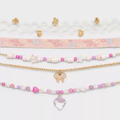 Girls' 5pk Ribbon And Pink Bow Choker Necklace Set - Cat & Jack™ : Target Tattoo Choker Necklace, Bow Choker, Tattoo Choker, Charm Choker Necklace, Choker Necklace Set, Pink Jewelry, Kawaii Clothes, Beaded Choker, Heart Jewelry