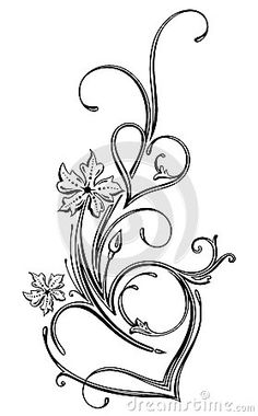 an artistic heart with flowers and swirls