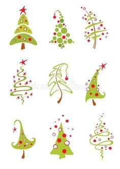 christmas tree icons set on white background