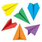 several different colored paper airplanes are arranged in the shape of an origami plane