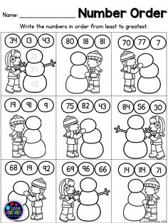 the number order worksheet for children