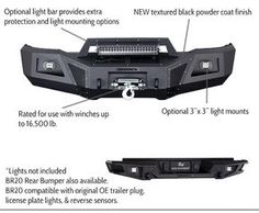 the front and back view of a truck with its lights on