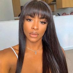 13X6 Straight Lace Frontal Wig With Bangs Brazilian Human Hair-dolahair-store Quick Weave Hairstyles, Flat Twist, Long Hair With Bangs, Long Black Hair, Lace Hair, Long Straight Hair, Brazilian Human Hair, Straight Human Hair, Wigs With Bangs