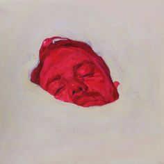 an oil painting of a red man's head in the middle of a white background