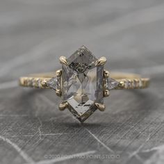 salt and pepper diamond Hexagon Engagement Ring, Triangle Diamond, Cute Engagement Rings, Future Engagement Rings, Oval Diamond Engagement, Hexagon Diamond, Oval Diamond Engagement Ring, Unique Diamond Rings, Dream Engagement Rings