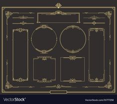 a set of decorative frames and labels in art deco style with an ornament