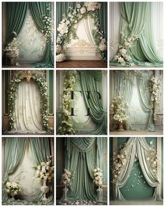 many different images of curtains with flowers on them