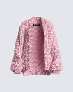 Cozy up in the cutest way with this slouchy pink cardigan 💗 Crafted from high-quality hand-knitted fabric, this piece features an oversized fit and long sleeves, perfect for those snug and stylish moments 😌 Chunky Hand Knit, Cute Online Clothing Stores, Hand Knit Cardigan, Mode Zara, Vegan Leather Skirt, Chunky Cardigan, Pink Cardigan, Dolce E Gabbana